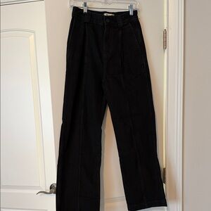 Madewell Black Pleated Wide-Leg Trousers